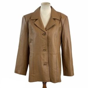 Jessica Holbrook 100% Leather Jacket Hip Pockets Brown Camel Color size 1X